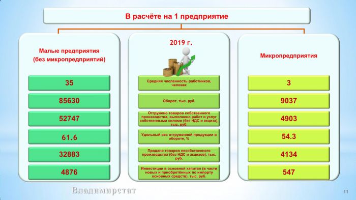 Основные итоги работы субъектов малого предпринимательства Владимирской области за 2019год